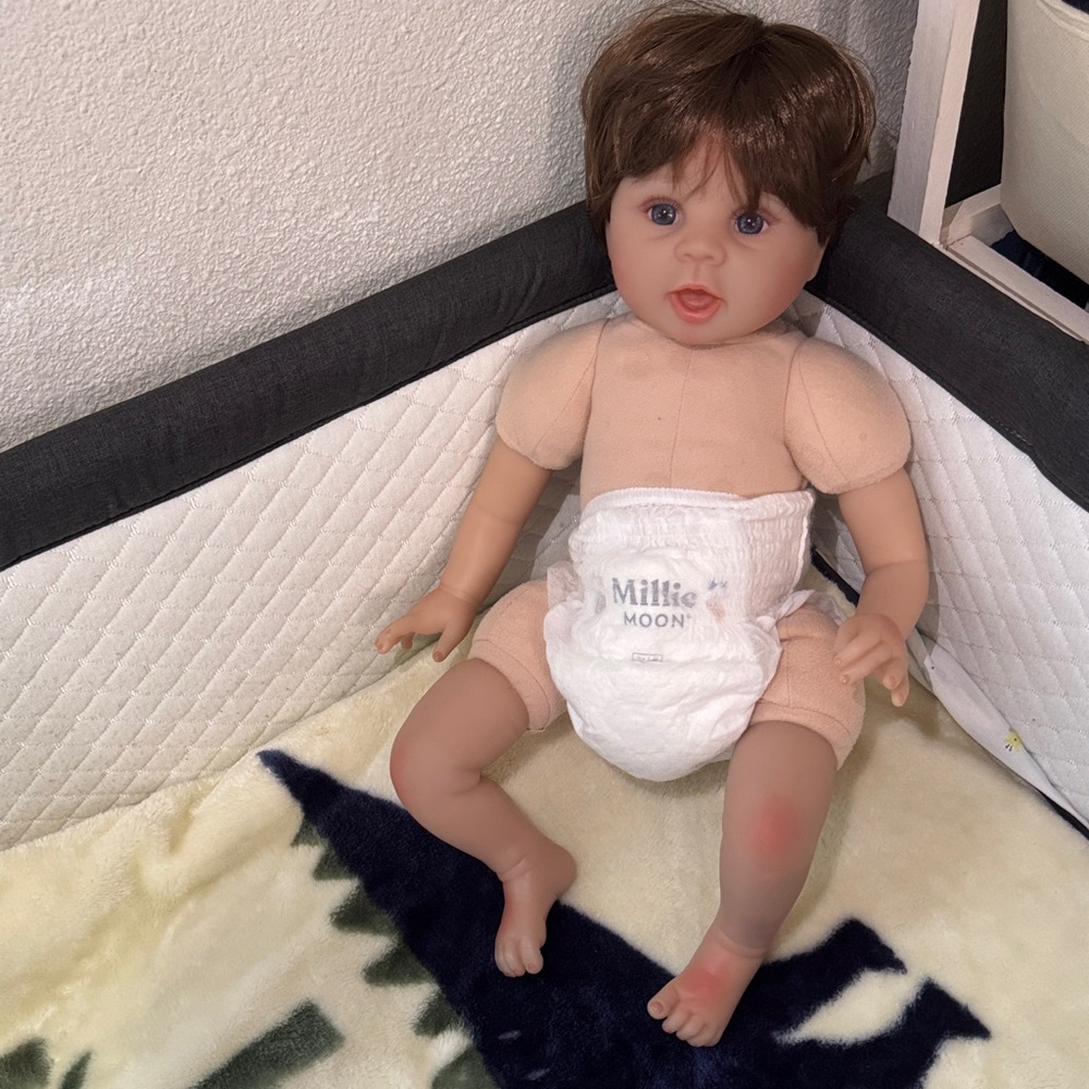 RARE Reborn Baby doll Realistic Baby Doll with Brown Hair and Blue Eyes